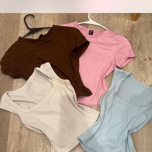 SHEIN Brown, Pink, White, and Light Blue Crop Tops